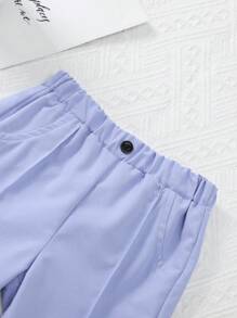 SHEIN Quần dài lưng thun mềm mại dệt trơn màu cho bé trai, thích hợp mặc ngoài trời, mùa xuân/hè/thu - Màu xanh nhạt - Xem 6