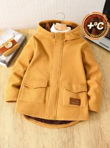 SHEIN Chaqueta informal con capucha deportiva de felpa para niño preadolescente
