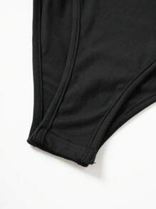 SHEIN Unity Contrast Mesh Ruched Bustier Flare Sleeve Bodysuit Fall Cloth For Women - Black - View 3