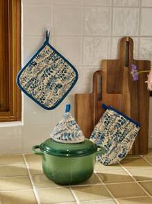 Cirelle Cirelle Gants de cuisson légers à motif de feuilles bleues d'été | Matériau de mise à niveau de cuisine maison résistant à haute température Gants de four | Set isolant de couverture de casserole, sous-plat, tapis de table en tissu triangle. Cadeau pour la fête des mères, Essentiels de cuisine Rama, Fournitures de cuisine, Utilisation pour fêtes, Utilisation pour la cuisson, Fournitures de restaurants haut de gamme