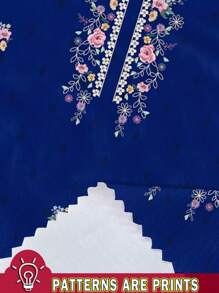 Al Najma Conservative Casual Floral Print Long Sleeve Arabic Style Dress, Modest Kaftan - White - View 3