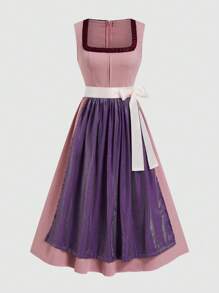 Fairmaia 优雅复古风格德国传统拼色女装传统方领连衣裙和围裙，适合啤酒节和万圣节 - 彩色 - 查看 1