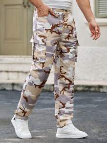 Manfinity VCAY Pantalones cargo casuales de camuflaje tejidos con bolsillos múltiples para hombre - Amarillo - Ver 6