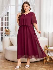 Modelyn Plus Size Solid Color Round Neck Short Sleeve Elegant Simple Casual Dress - Multicolor - View 7