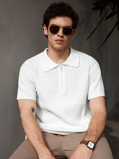 Manfinity Homme Magliette casual estive da uomo a maniche corte in maglia di colore unito