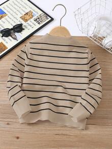 1 件年轻男孩休闲学院舒适时尚简约实用百搭学院条纹舒适厚实温暖圆领毛衣适合学校返校日常适合学校适合旅行适合运动适合秋冬季