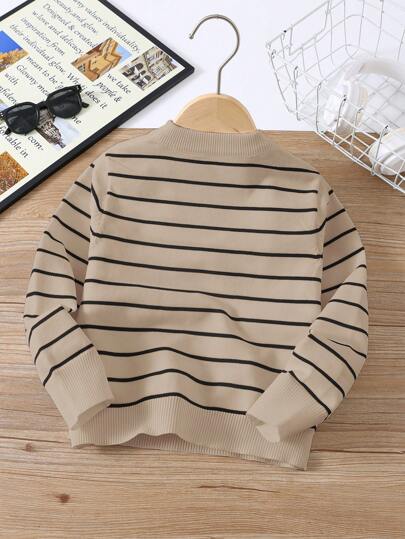 1 Piece Young Boy Casual College Comfortable Fashion Simple Practical All-Match College With Stripes Comfortable Thick Warm Round Neck Sweater For School Back To School Daily Suitable For School Suitable For Travel Suitable For Sports Suitable For Autumn And Winter Fall