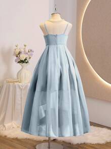 Flower Girl Elegant Chiffon Asymmetric Ruffled Hem Sleeveless Dress, Suitable For Wedding, Party, Birthday Events - Blue - View 2