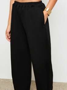 AiiRZ Classic Sweatpants Drawstring Elastic High Waist Wide Leg Relaxed Fit Comfortable All Season Pants Graduation,Back To School Outfit - Black - View 6