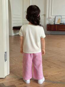 SHEIN 婴幼儿印花针织T恤和条纹梭织裤，母婴套装（2套单独出售）