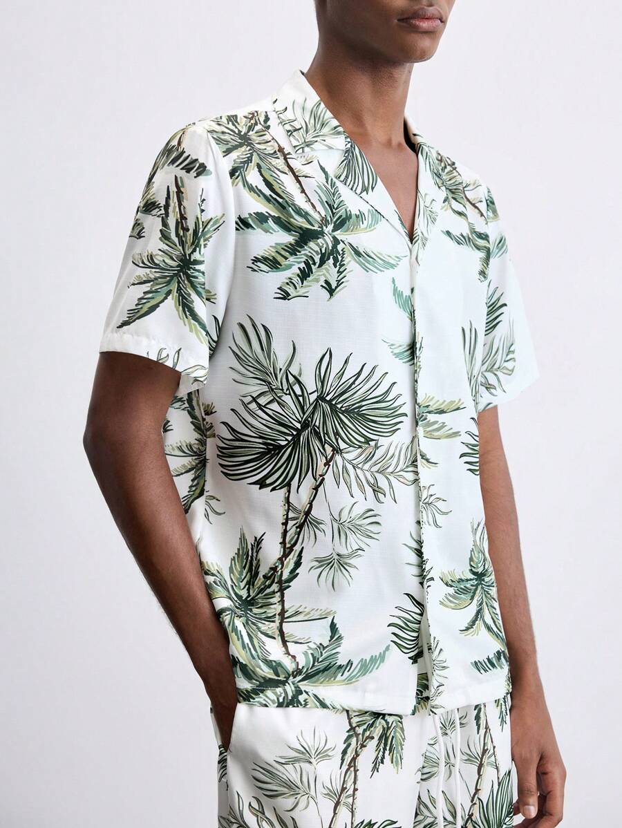 Maija Áo sơ mi nam cổ bẻ tay ngắn in họa tiết cây cọ rừng nhiệt đới màu xanh lá cây xô thơm phong cách mới mùa hè 2025, hiện đại, thanh lịch, giản dị, thích hợp cho khách dự tiệc cưới, nhân viên văn phòng, sân bay, kỳ nghỉ ở bãi biển, lễ hội âm nhạc, tiệc tùng, ngày độc lập, hẹn hò, trở lại trường, mùa thu - Nhiều màu - Xem 1