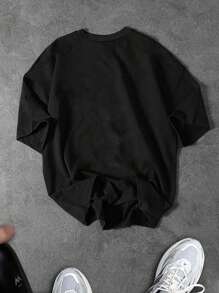 Sport MetroGents Camiseta Esportiva de Manga Curta Gola Redonda Ajuste Solto com Gráfico de Barra de Peso Respirável para Homens