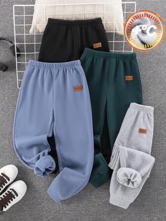 4pcs/Set Tween Boys' Casual Solid Color Drawstring Loose Fit Jersey Sweatpants, Assorted Colors, School, Campus, College Chic Outfits For Autumn/Winter