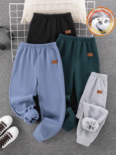 4pcs/Set Tween Boys' Casual Solid Color Drawstring Loose Fit Jersey Sweatpants, Assorted Colors, School, Campus, College Chic Outfits For Autumn/Winter