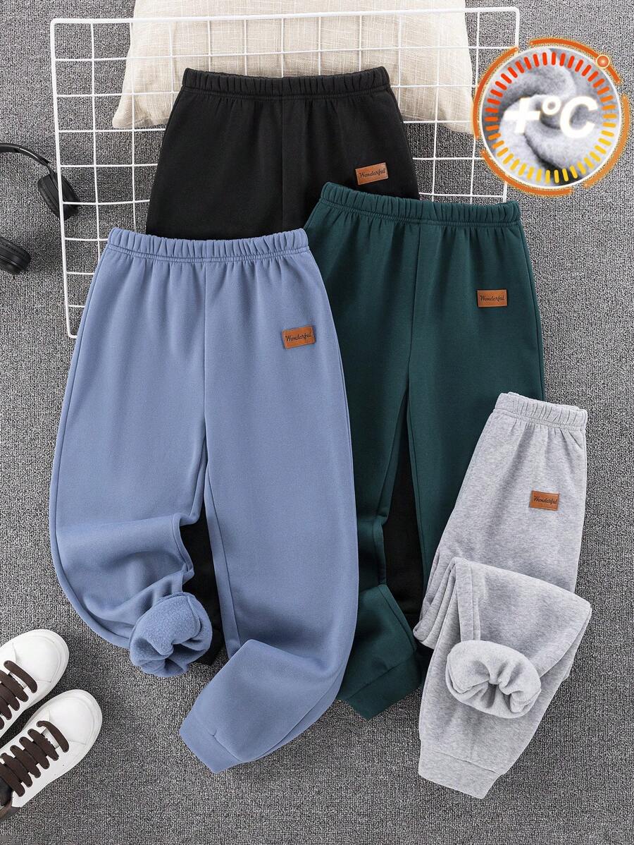 4pcs/Set Tween Boys' Casual Solid Color Drawstring Loose Fit Jersey Sweatpants, Assorted Colors, School, Campus, College Chic Outfits For Autumn/Winter - Multicolor - View 1