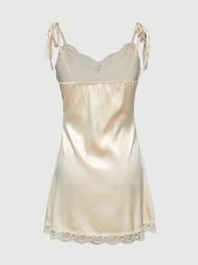 ROMWE Avant Spring/Summer Valentine's Day Women Angel Cross Printed Satin Mini Dress - Apricot - View 2