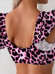 SHEIN Swim Conjunto de ropa de baño de mujer con estampado de leopardo, adecuado para la playa/vacaciones