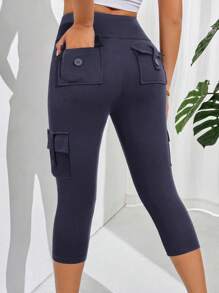 SHEIN Essnce Quần tập yoga thường ngày cỡ lớn dành cho nữ, Quần túi hộp, Quần chạy bộ Capri, Mùa hè - Màu xanh hải quân - Xem 1