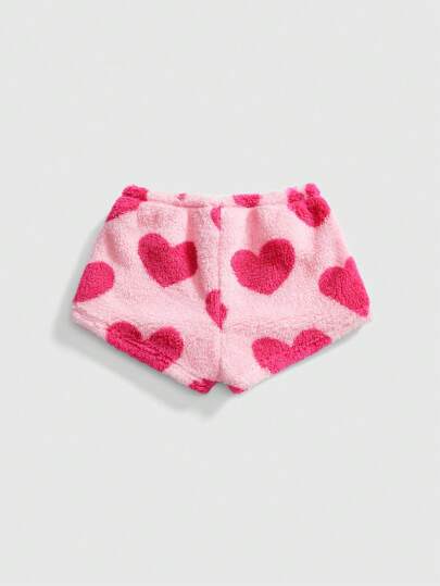Kawaii Pantalones para vestir en casa de doble cara con estampado de corazón de terciopelo ártico