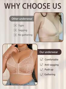 1pc Plus Size Front Open Wireless Bra - Apricot - View 4
