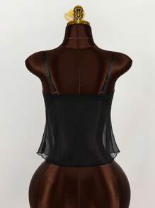 Amplova Áo len cardigan dây nơ ren cúp ngực cho nữ - màu đen - Xem 2