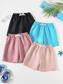 SHEIN 4pcs/Set Young Boys Casual Sports Shorts, Comfortable, Fashionable, Versatile, Soft, Cute Maroon Colored Swim Trunks, Suitable For Outdoor, Beach, Swimming, School, Home And Other Occasions, Spring/Summer