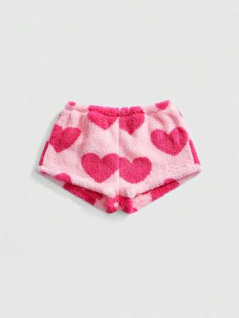 Kawaii Pantalones para vestir en casa de doble cara con estampado de corazón de terciopelo ártico