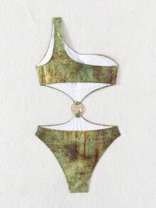 Swim SXY 新款女士金属装饰镂空单肩泳衣 - 彩色 - 查看 3