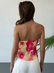 Aloruh Romantic Date Night Backless Tie Dye Pleated Cropped Tank Top, Summer Vacation Wear For Women - Multicolor - View 3