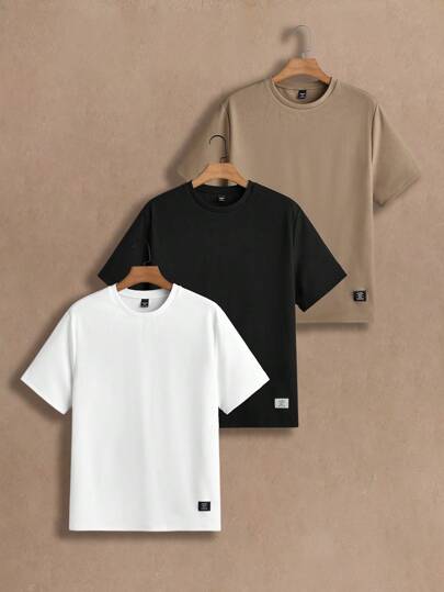 HIMLAND Set de 3 camisetas básicas de manga corta tejidas casuales para hombre, para salir, para el esposo