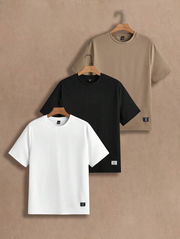 HIMLAND Set de 3 camisetas básicas de manga corta tejidas casuales para hombre, para salir, para el esposo