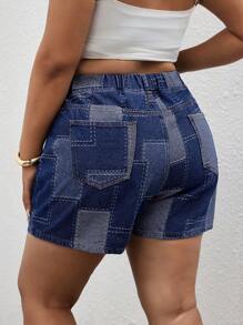 SHEIN SXY Plus Size Women Festival Denim Shorts, No Stretch, Unique Jacquard Weave, Sexy & Modest Autumn Clothes, Baggy Jeans
