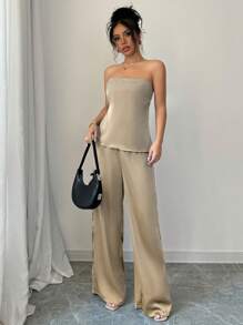 INAWLY Set de 2 piezas de top de tirantes y pantalones de unicolor casual para mujer, simple y de moda para uso diario