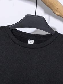 Bộ 2 món/Bộ áo hoodie cổ tròn in chữ Graffiti thường ngày cho bé trai tuổi teen + quần dài rút dây, Bộ đồ dệt kim màu đen, Thích hợp mặc đi học, làm vườn, đi biển, sinh nhật vào mùa xuân, hè, thu, đông - màu đen - Xem 4