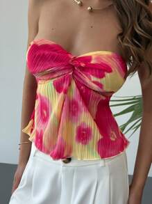 Aloruh Romantic Date Night Backless Tie Dye Pleated Cropped Tank Top, Summer Vacation Wear For Women - Multicolor - View 7
