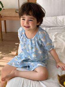 Hapijoa 2pcs/Set Kids Boys Casual Round Neck Short Sleeve Top And Shorts Home Wear Set, Summer - Baby Blue - View 4