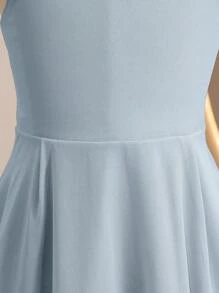 Flower Girl Elegant Chiffon Asymmetric Ruffled Hem Sleeveless Dress, Suitable For Wedding, Party, Birthday Events - Blue - View 3