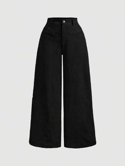 SHEIN MOD Plus Size Women's Solid Color Vintage Simple Daily Corduroy Rib Pants,Khaki Women Pants,Wide Leg Women Pants,Teacher Outfits For Women