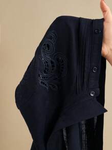 Anewsta 优雅通勤女士亚麻编织镂空刺绣条纹翻领短袖衬衫，春夏