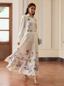 ZEYLAH Women Solid Color Minimalist Daily Wear Long Sleeve Printed Top And Skirt Set, Elegant - Multicolor - View 4