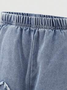 Young Boy Star Washed Denim Long Pants, Casual And Everyday Wear - Blue - View 4