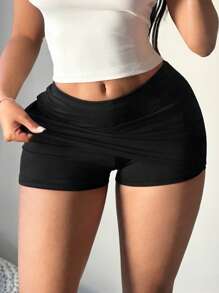 SHEIN SXY 女士性感休闲黑色迷你紧身裙（含内置短裤）黑色迷你裙 - 黑色 - 查看 3