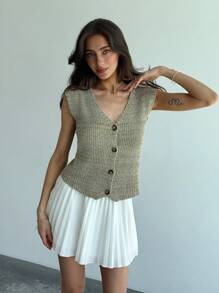 Aloruh 女士罗纹针织无袖开襟休闲开衫