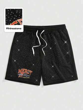 Street Life Bermudas de verano para hombre con cintura con cordón y diamantes de imitación