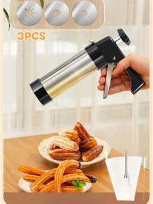 SHEIN 1 件套西班牙油条机，不锈钢电动拉丁美洲小吃机，配有各种喷嘴、清洁刷、家用烘焙工具套装、DIY 烘焙套件、厨房小工具 - 黑色 - 查看 2