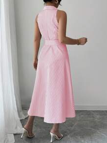 Elenzga Vestido midi de rayas casual elegante para mujer, apto para la oficina y el viaje