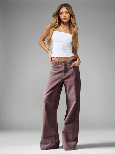 Dark Washed Faded Wide Leg Jeans｜MISSGUIDED