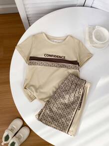 Set di maglietta a maniche corte casual e pantaloncini per ragazzi, adatto per outfit per bambini, abbigliamento per ragazzi, set per il ritorno a scuola dei ragazzi, adatto per feste di compleanno, feste serali, recite, cerimonie di apertura, uso quotidiano, scuola, viaggi, sport