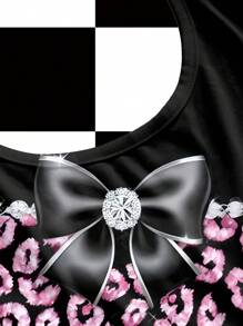 BiGraphic Black & Pink, Leopard Print, Rhinestone, Crystal, Chain, Bow, Casual, Hot Girl, Y2K Style, Women's Cropped Halter Neck Tank Top, Suitable For Summer, EDC, Music Festival Club Going-Out Back To School 2000s Style - Multicolor - View 3