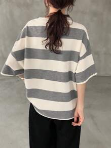 FRIFUL Camiseta holgada casual de rayas negras y blancas para mujer, ropa de verano, atuendos de maestro - Gris - Ver 5